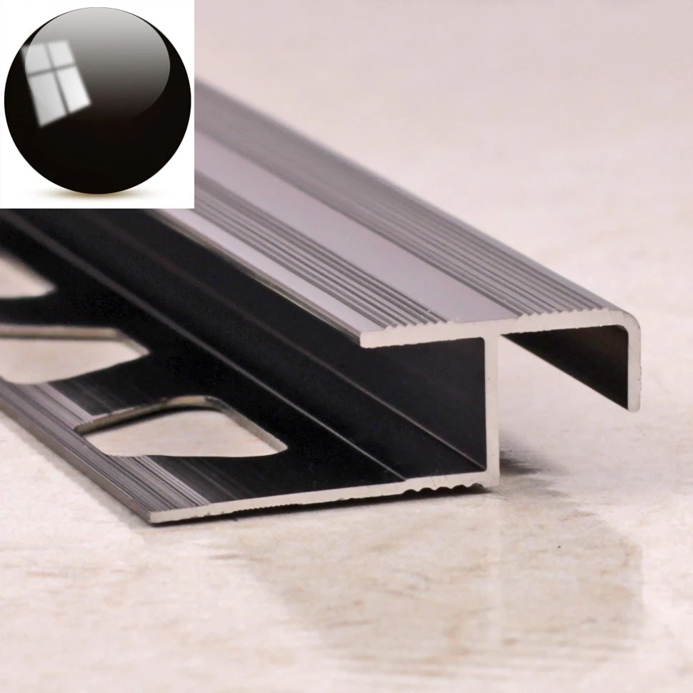 F-образный профиль из алюминия для защиты внешних углов ступеней ПО 02 черный глянец 2,7 м